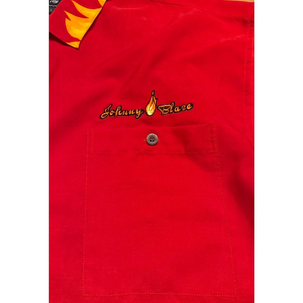 VTG Johnny Blaze Y2K Fire AOP Button-Up Shirt Mens Size Large Red Short Sleeve - Picture 4 of 11